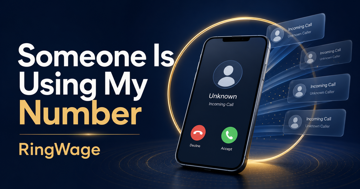 Branded visual showing a phone number being used in spam calls through caller ID spoofing